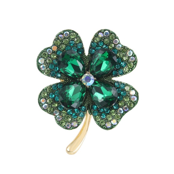 Four leaf clover brooch Large Multi-green Shamrock Good Luck Pin - Picture 5 of 8